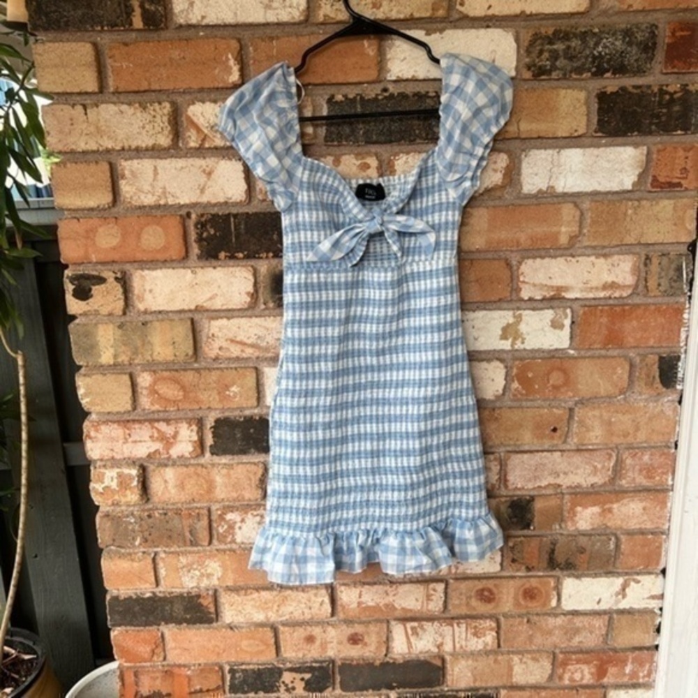 Vici Gingham Smocked Tie Front Mini Dress